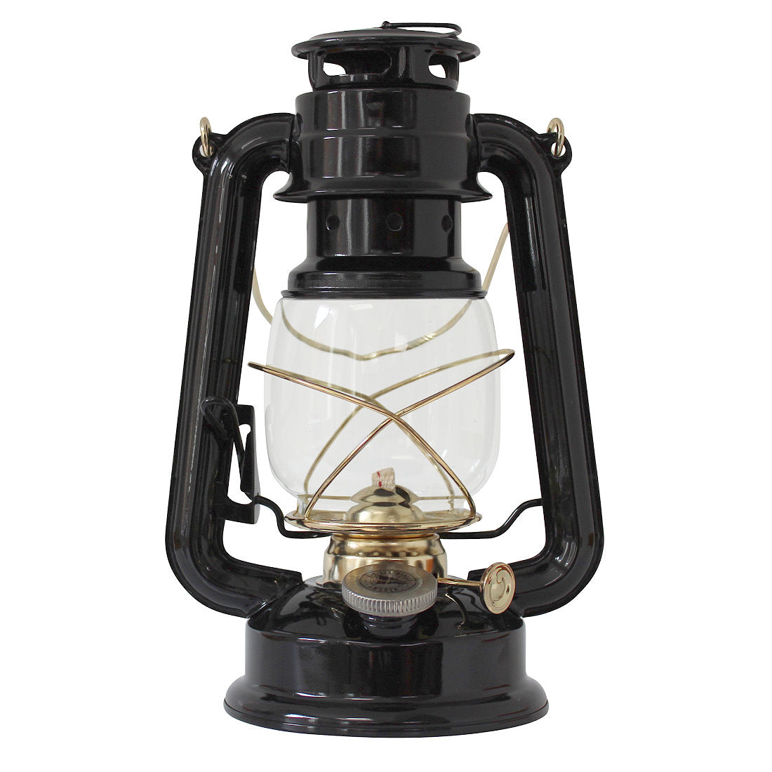 Petroleumlampe HEINZE schwarz, Messingelemente, Höhe 24 cm, Sturmlaterne, Leuchtdauer 20 Stunden (Kopie)