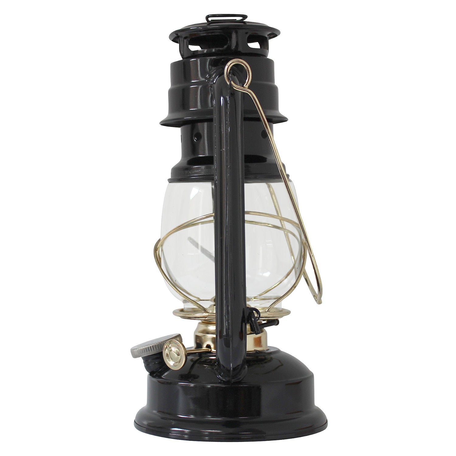 Petroleumlampe HEINZE schwarz, Messingelemente, Höhe 24 cm, Sturmlaterne, Leuchtdauer 20 Stunden (Kopie)